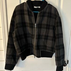 Vince Charcoal Knit wool blend Sweater bomber jacket